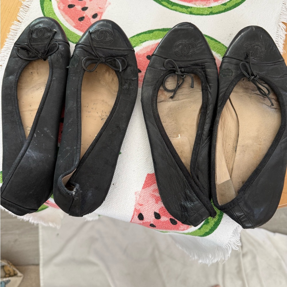 CHANEL Black Ballet Flats. Well loved with newish soles. Make offers!